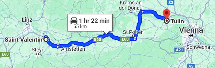 Road map from St. valentin to Tulln